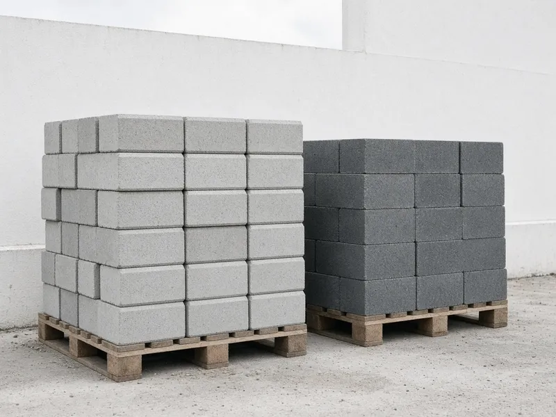 Paller med lyse og koksgrå betongblokker